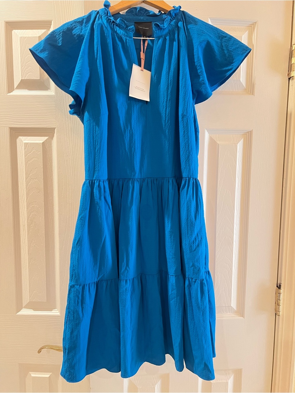 Alex Marie Vibrant Blue Tiered Flutter-Sleeve Dress